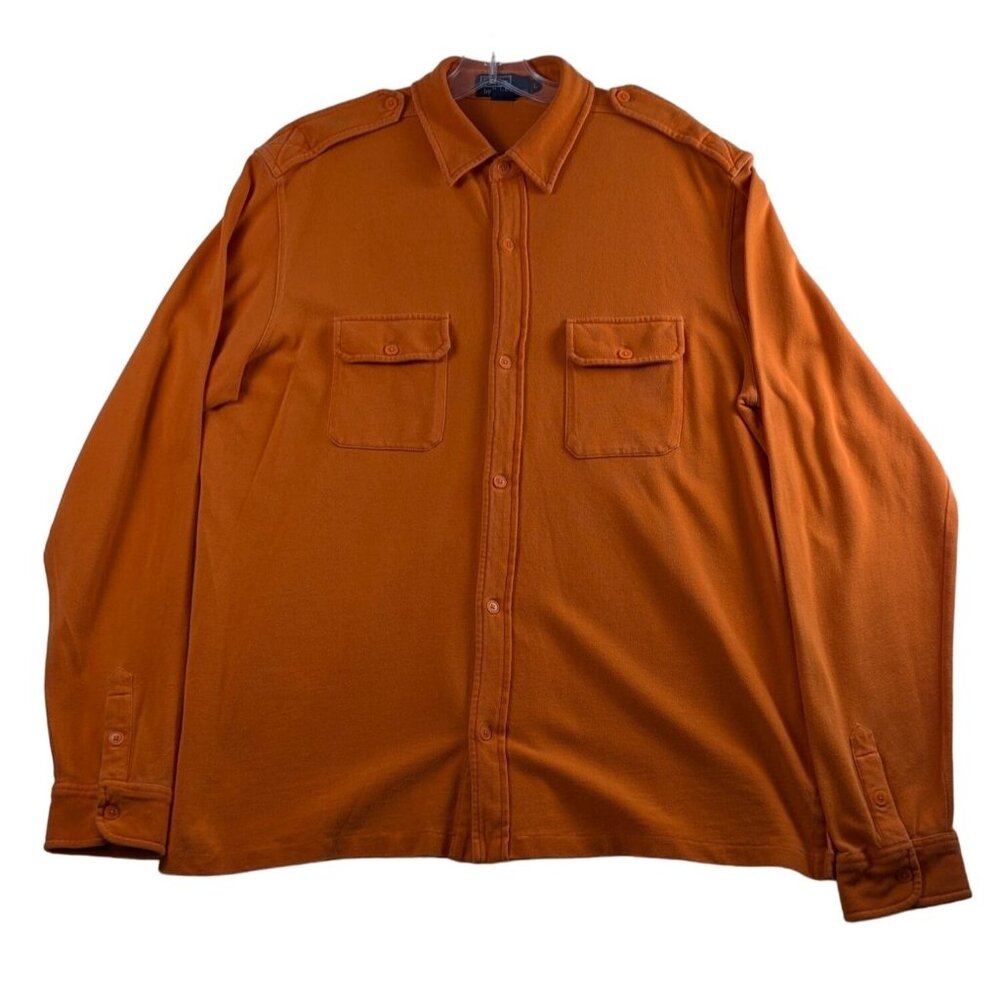 Polo Ralph Lauren Mens Long Sleeve Orange Button Up Textured‎ Shirt Flap Pockets